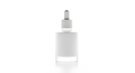 Minimalist mockup of a white frosted glass dropper bottle for skincare serum, isolated on a white background.