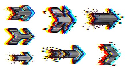 Arrow set with distortion effect, isolated design elements