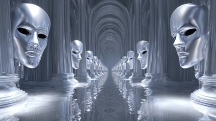 Otherworldly Halloween Reflections in Surreal Mirror Corridor