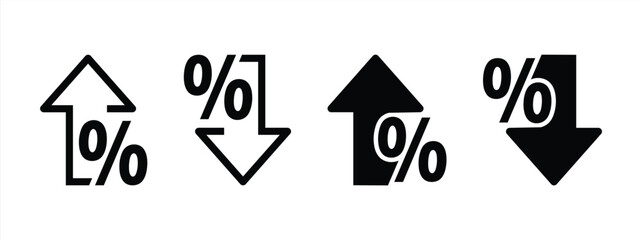 Percentage growth and decline icons set. Percent arrow up and down flat and line style symbols collection - stock vector.