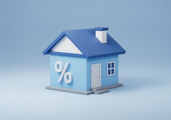 Mortgage Interest Rates and Home Loans Concept A 3D Rendered Model House on Blue Background