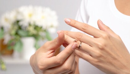 結婚指輪を外す手元のクローズアップ/離婚3
