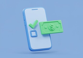 Online Mobile Banking Transaction Approval with Dollar Bill and Checkmark Digital Finance Security Money Transfer App Illustration