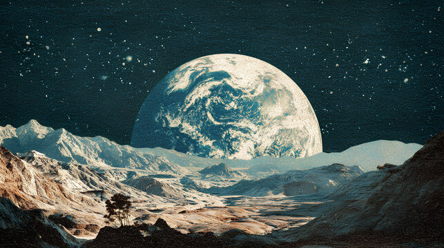 planet earth in space, vintage collage art cutout Stock Illustration