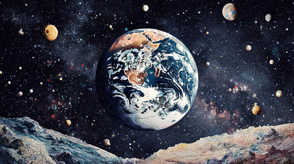 planet earth in space, vintage collage art cutout Stock Illustration