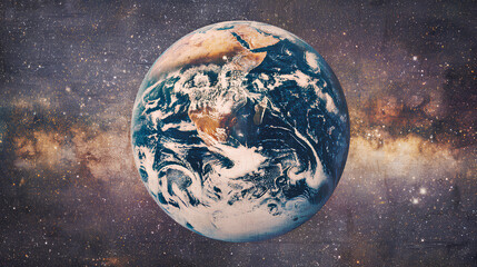 planet earth in space, vintage collage art cutout Stock Illustration