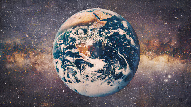 planet earth in space, vintage collage art cutout Stock Illustration