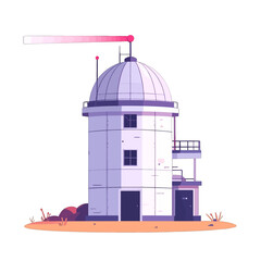 Pixel Art Observation Tower with Dome Roof and Red Antenna on Sunny Background