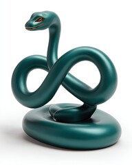 Fototapeta premium Teal snake figurine, coiled in infinity symbol, on a teal base