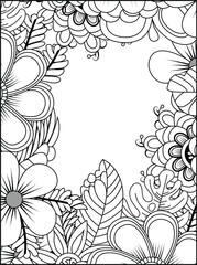 Intricate floral outline design mandala coloring page for adults and children white background