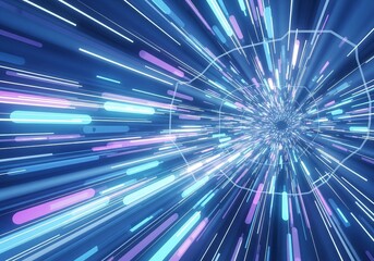 Hyperspace Warp Drive, Tunnel of Light, Moving at the Speed of Light, Technology Background, Cyberpunk Aesthetics.