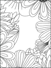 Elegant floral outline border template for artistic creations and decorations white background