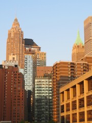 Manhattan new york city skyline with skyscrapers in the morning in summe