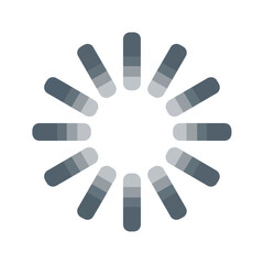 Fototapeta premium Circular loading spinner icon with radiating gray bars on a white background, representing a waiting or processing state in digital interfaces and technology