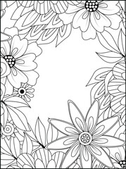 Intricate floral outline border design for coloring pages and decorative applications white background