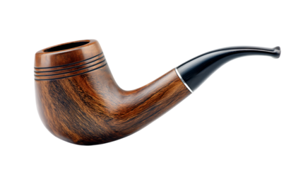 Traditional wooden smoking pipe, minimal catalog style on bright white background 