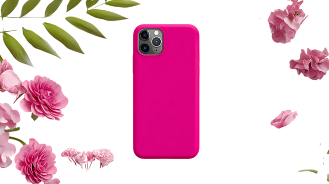 Stylish pink phone cover, minimal catalog style on bright white background  - Powered by Adobe