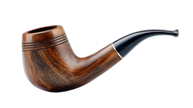 Traditional wooden smoking pipe, minimal catalog style on bright white background  - Powered by Adobe