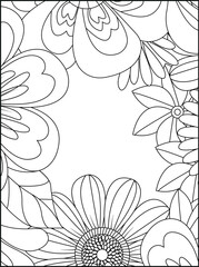 Intricate outline floral border design for coloring pages and creative projects white background