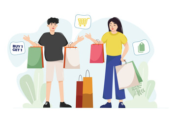 Illustration of people shopping