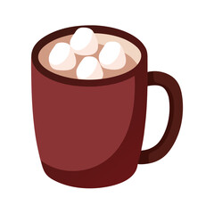 Colorful vector illustration of a hot cocoa mug with marshmallows