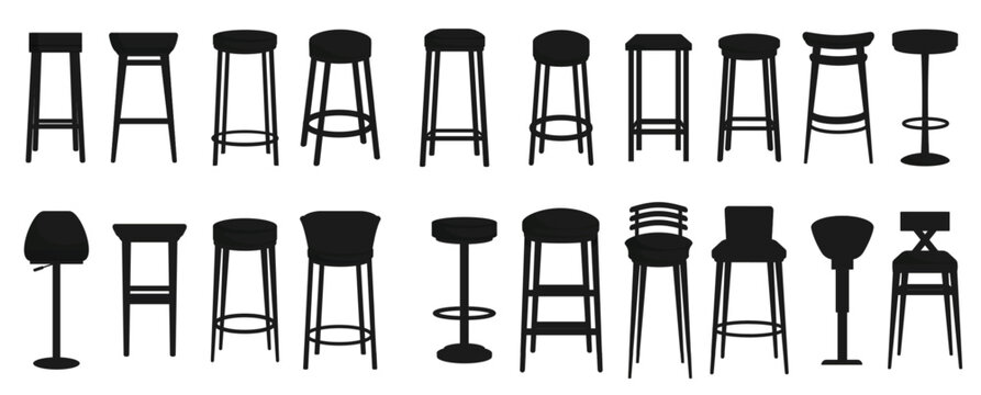 bar stool icons set cartoon vector chair bench