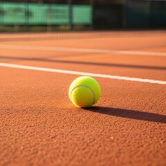 Tennis Ball on Court Ground: Isolated Sports Equipment with Shadow for Game, Training, and Sport Concept Backgrounds