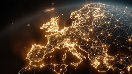 European network map, glowing cities