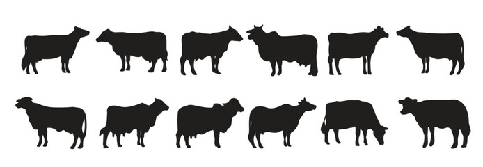 cow animal silhouettes hand drawn bundle set