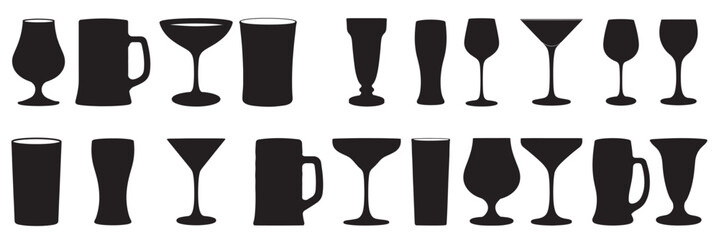 different glasses silhouette white background