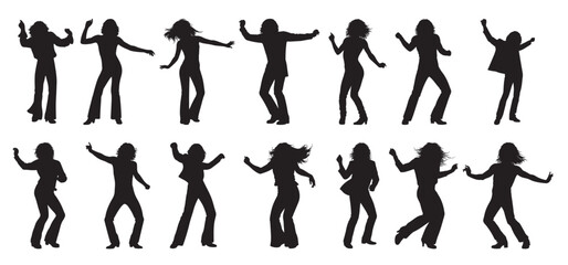 disco dancers silhouette. vector illustration