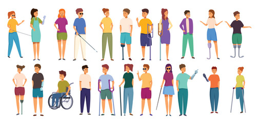 disabled children icons set cartoon vector family