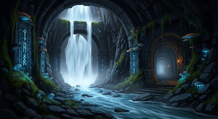 Mystical Waterfall Cave Entrance.