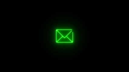 Fototapeta premium Neon light effect of a mail envelope icon. Email icon solid illustration, pictogram isolated on black design element.