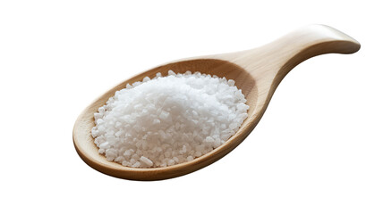 Wooden spoon filled with coarse sea salt isolated on transparent background