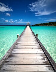 Fototapeta premium Tropical wooden pier extending into turquoise ocean