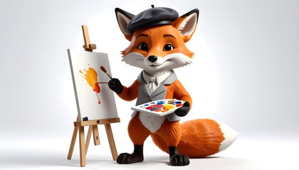 Fox Painting on Canvas with Palette and Brush Art Studio