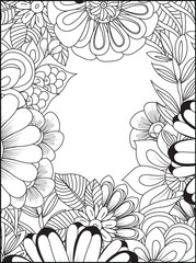 Intricate floral border design blank space for text creative coloring page outline art white background