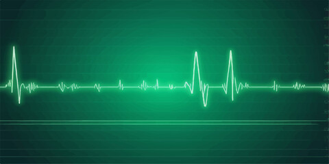 Naklejka premium Heartbeat cardiogram line on a green monitor with an electrocardiogram illustration for medical and healthcare technology
