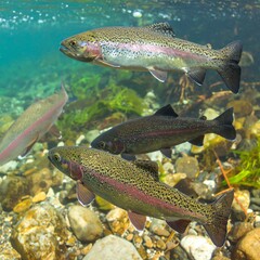 Trout swimming in clear stream