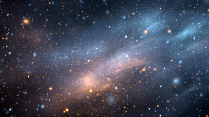 Naklejka premium Starry space with glowing dust, nebula lights, and cosmic snow. A deep dark background for winter, holiday, or celestial scenes. Use this magical in your designs. Stock Illustration