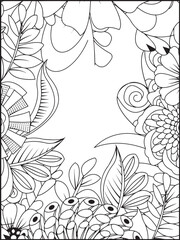 Fototapeta premium Intricate outline floral border design for coloring pages or decorative backgrounds white background
