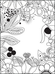 Intricate hand-drawn floral border design for coloring and decoration white background
