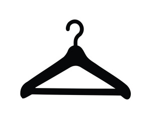 Black clothes hanger silhouette illustration, representing garment storage and closet organization