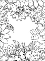 Intricate floral border design for coloring pages and decorative framing white background