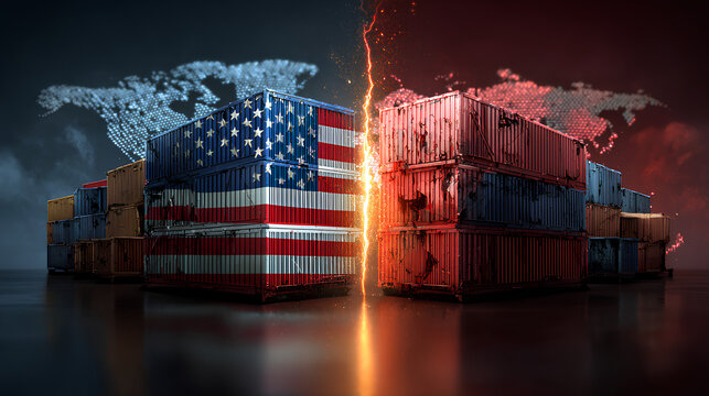 US Global Tariffs Crisis and United States Tariff confusion as an international trade war with American imports and exports tax on the globe as economic turmoil and uncertainty on world markets. Stock