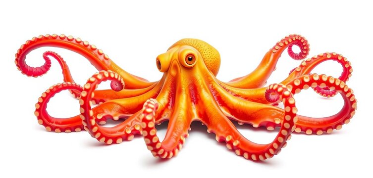 A vibrant octopus, tentacles outstretched, isolated on pure white,  creature,  studio shot