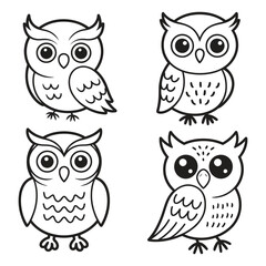 Cute owl doodles for coloring books and educational resources featuring whimsical animal illustrations for children