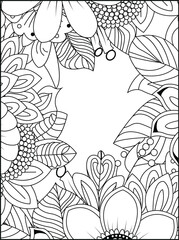 Fototapeta premium Intricate floral frame with leaves and abstract designs for coloring and decoration white background