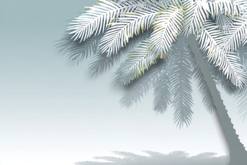 Light gray background with stylized palm trees, light-colored fronds, and golden highlights